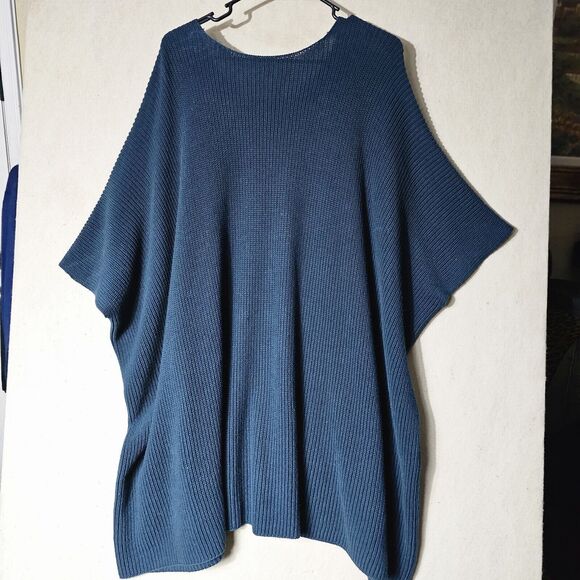 Cabi Flex Poncho Sweater Teal Size M/L Knit Pockets Batwings Oversized Stretchy - Picture 2 of 9